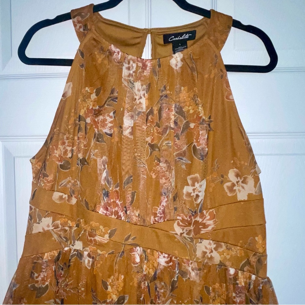 New Candalite Women Size L Halther Neck Midi Dress in Light Brown Color